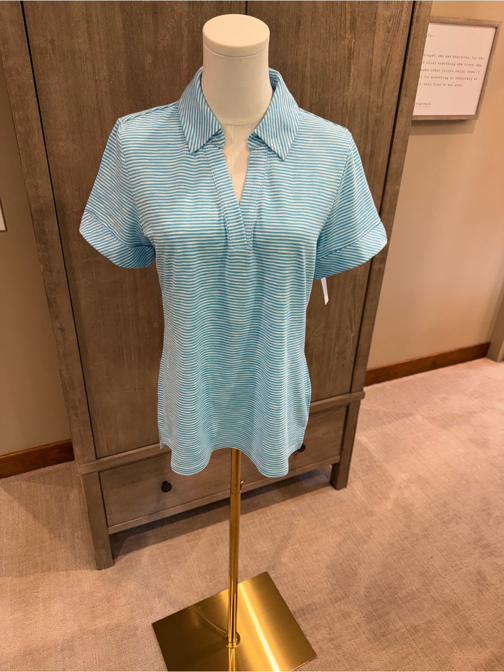 Talbots Teal Blue Striped Short-Sleeve Polo